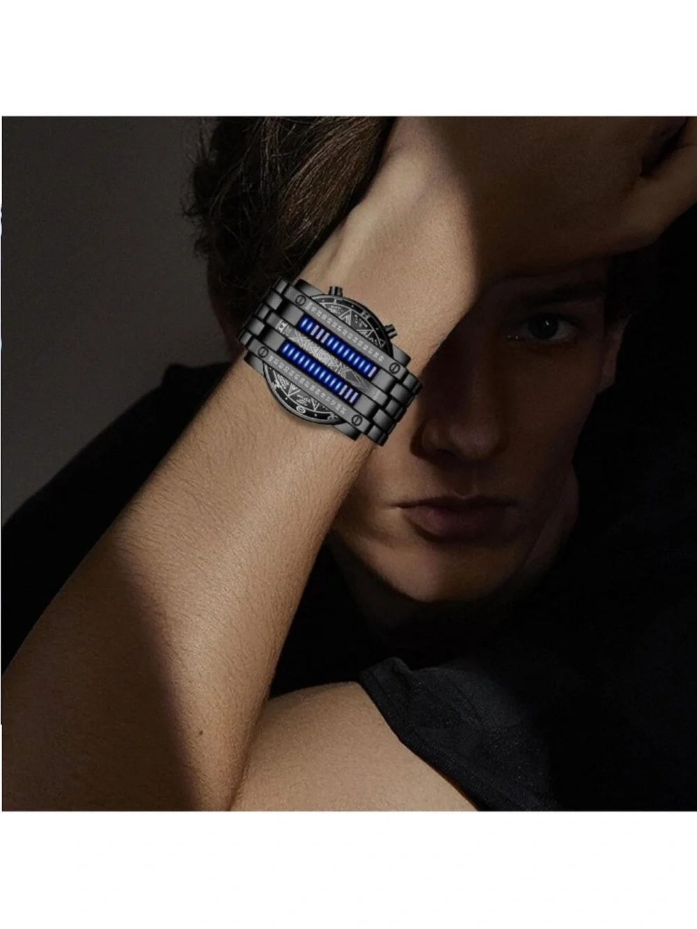 Men's Black Blue Analog Quartz Bracelet Waterproof Binary Matrix Digital Watch